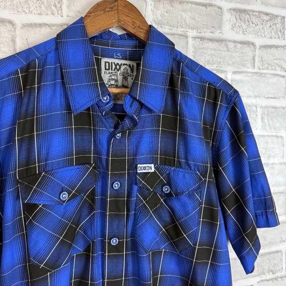 Dixxon Flannel The Cap Royal Blue & Black Plaid Button Up Shirt Mens MEDIUM - Picture 1 of 7